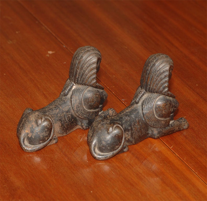 20th Century A Pair of  Cast Iron Sphinx Statues For Sale