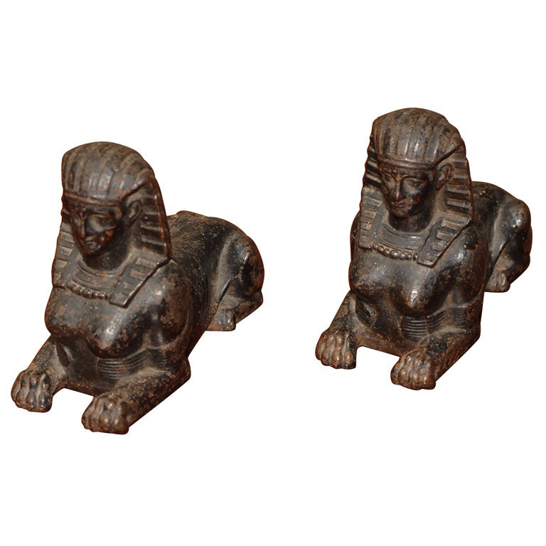 A Pair of  Cast Iron Sphinx Statues For Sale