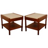 Pair of Marble & Teak End Tables / Night Stands
