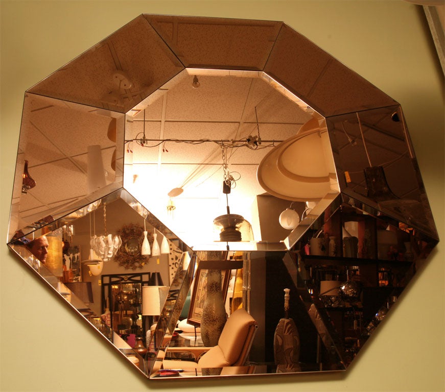 Karl Springer style Monumental Octagonal Pink-Bronze Mirror