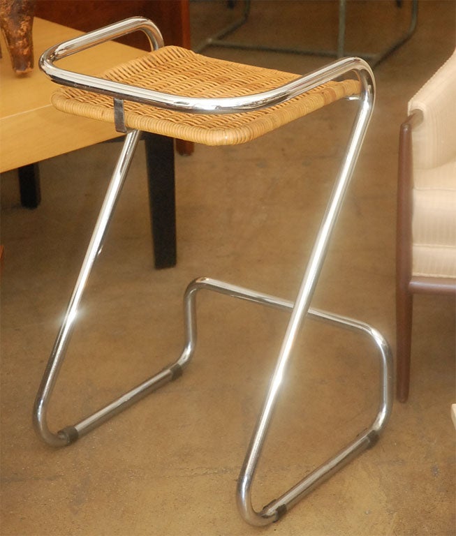 Pair of chrome and wicker bar stools 3