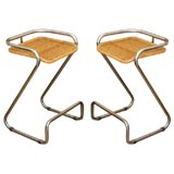 Pair of chrome and wicker bar stools