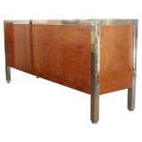 Vintage Pace collection polished Stainless steel and burl wood cabinet