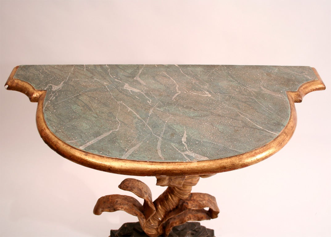 Italian Rococo Giltwood and Painted Console with a Faux Green Marble Top 3