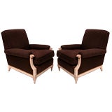 A Pair of Louis XVI Style Bergeres with Chocolate Upholstery