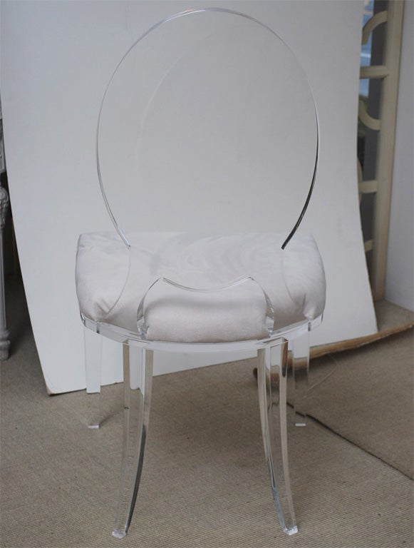 Contemporary Lucite Dining Chair Upholstered in Ultrasuede