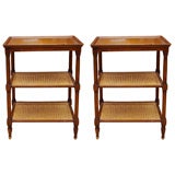 Pair of Handsome Walnut and Cane End Tables