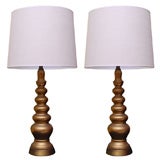 Pair of Crackle Giltwood Bobbin Lamps