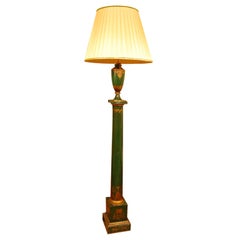 Empire Style Green and Gilt-Decorated Tole Floor Lamp