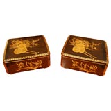 Antique Pair of Japanese Black and Gold Lacquered Boxes and Cover