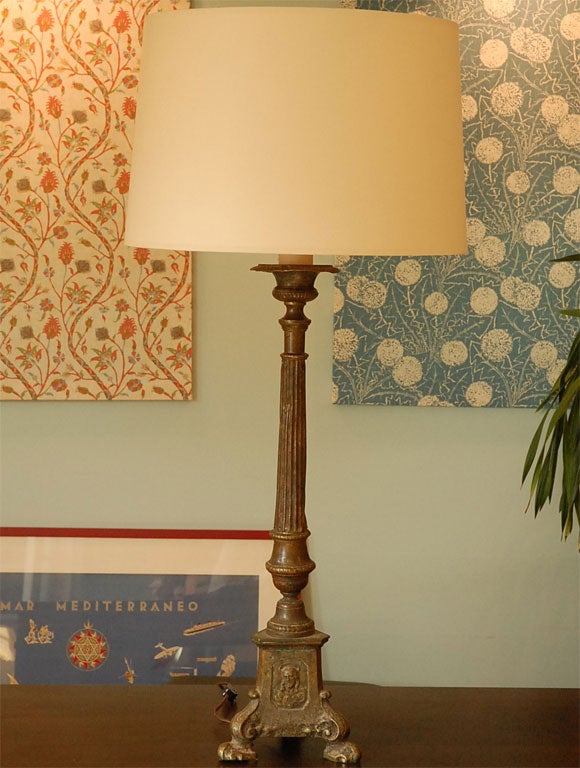 Pair tall brass candlestick lamps