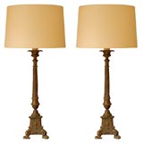 Pair tall brass candlestick lamps