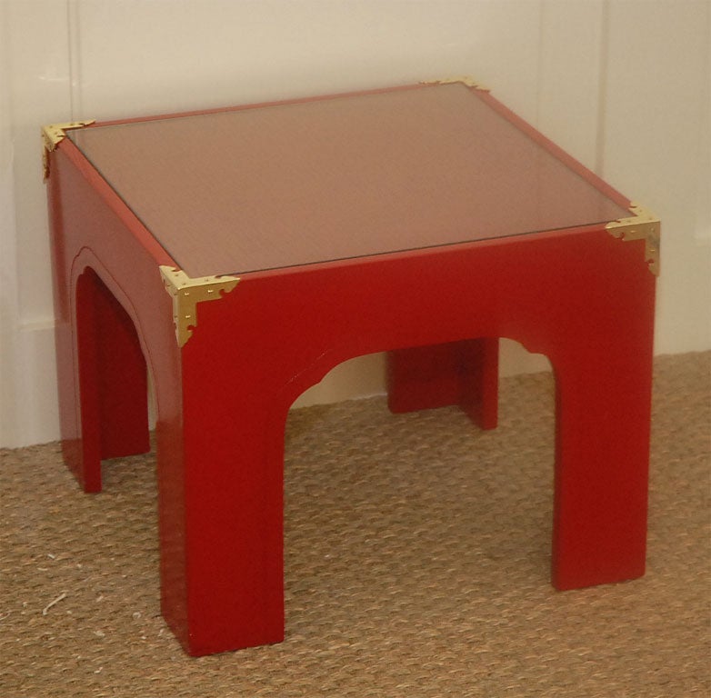 Pair of Chinese Lacquered Red End Tables