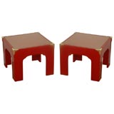 Pair of Chinese Lacquered Red End Tables