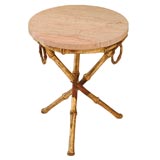 Italian Gilt Faux Bamboo Tripod Table with Marble Top