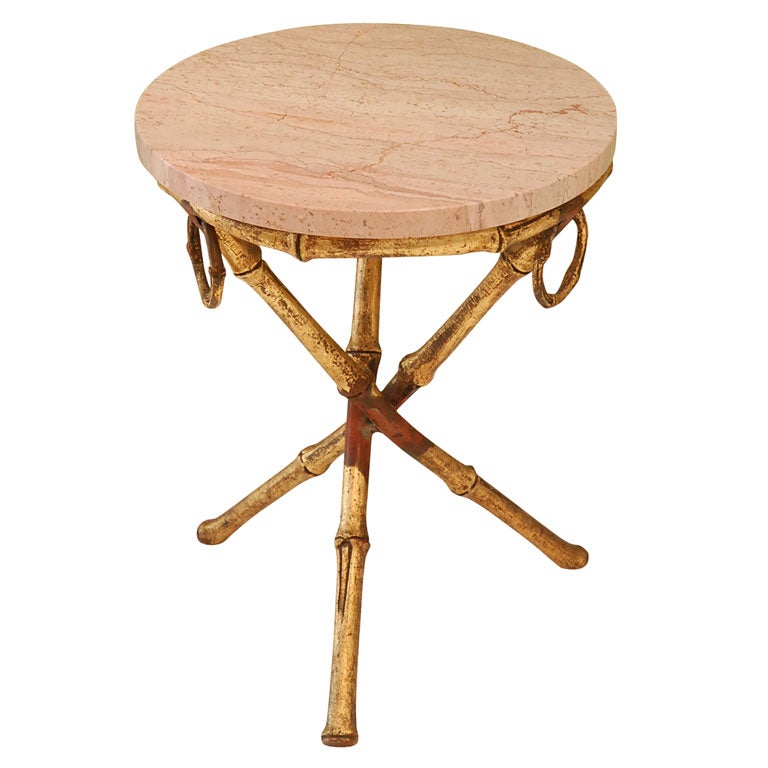 Italian Gilt Faux Bamboo Tripod Table with Marble Top