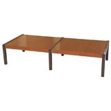 Large Walnut and Black Lacquer Cocktail Table