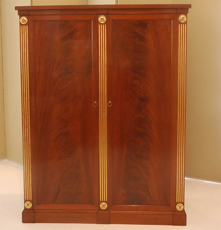 French A Flame Mahogany And Gilt Gentleman's Wardrobe Signed Jansen