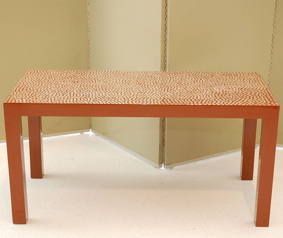 French Parsons Style Eggshell Lacquer Tables after Jean Dunand For Sale