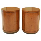 A Pair of Drum Tables in Burled Wood Veneer with Rosewood Detail