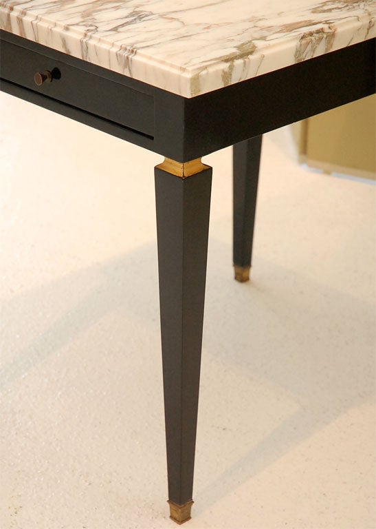 Wood Black Lacquer Single Drawer Side Table Signed Jansen