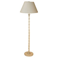 Hand-Painted Grisaille Floor Lamp with Bamboo Stand