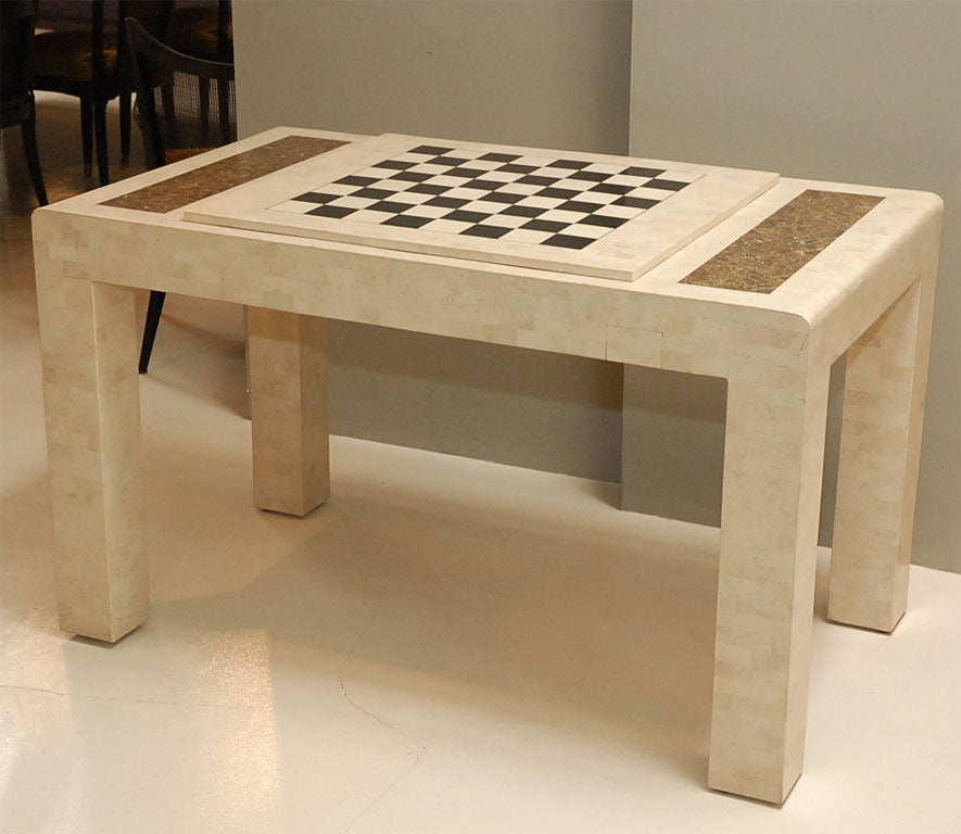 American Tesselated Travertine and Marble Game Table by Maitland Smith