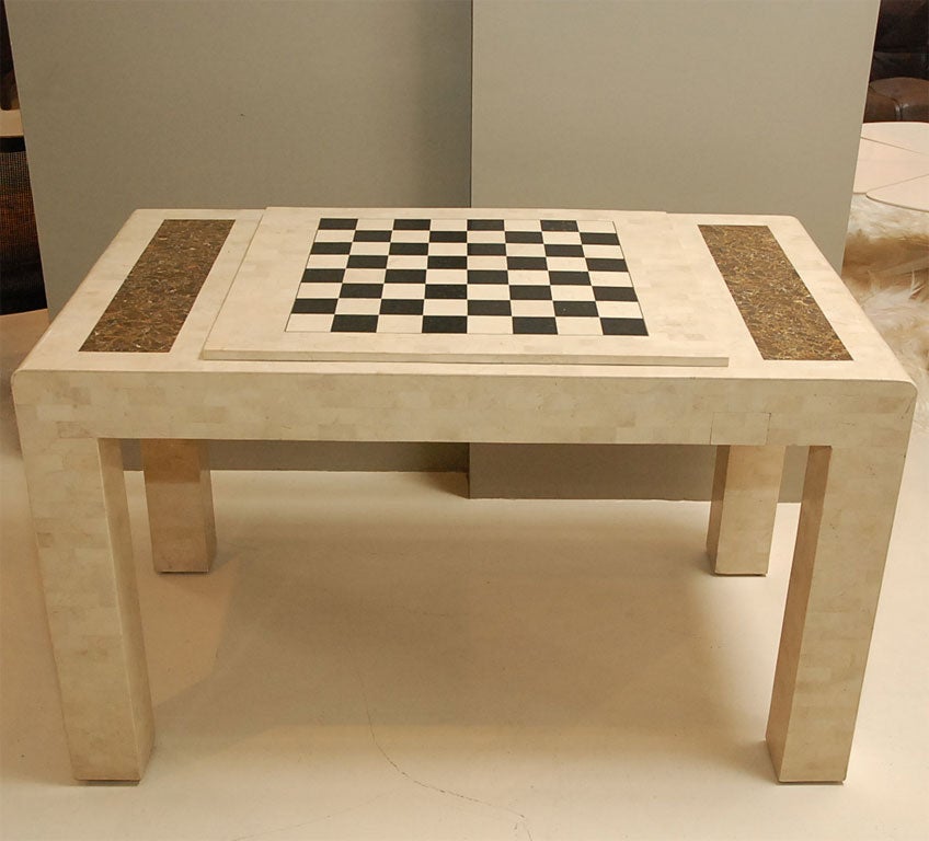Mid-20th Century Tesselated Travertine and Marble Game Table by Maitland Smith