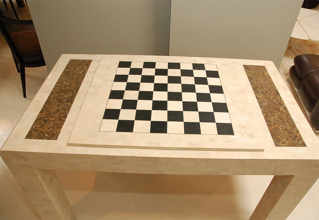 Tesselated Travertine and Marble Game Table by Maitland Smith 3