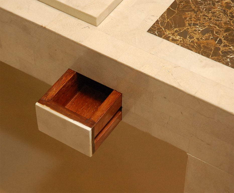 Tesselated Travertine and Marble Game Table by Maitland Smith 4