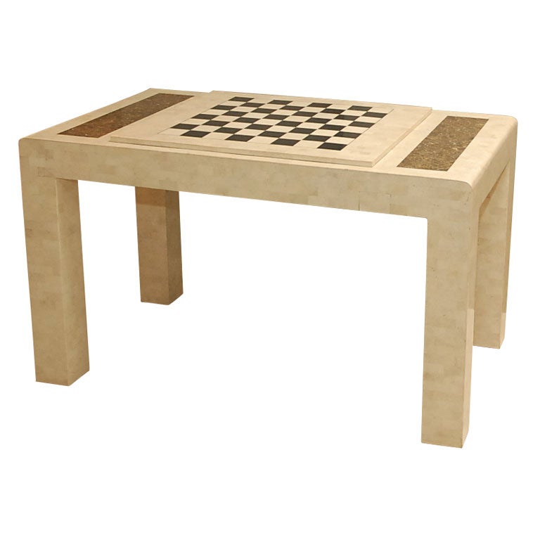 Tesselated Travertine and Marble Game Table by Maitland Smith