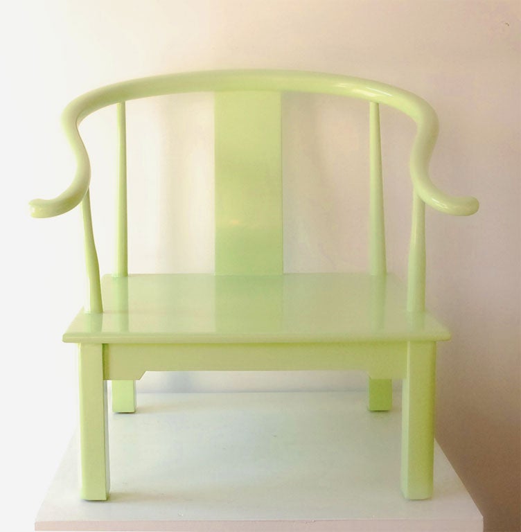 Large chairs in the Ming style. Lacquered in a beautiful shade of light green.