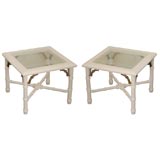 Pair of Vintage Bamboo Style End Tables in White