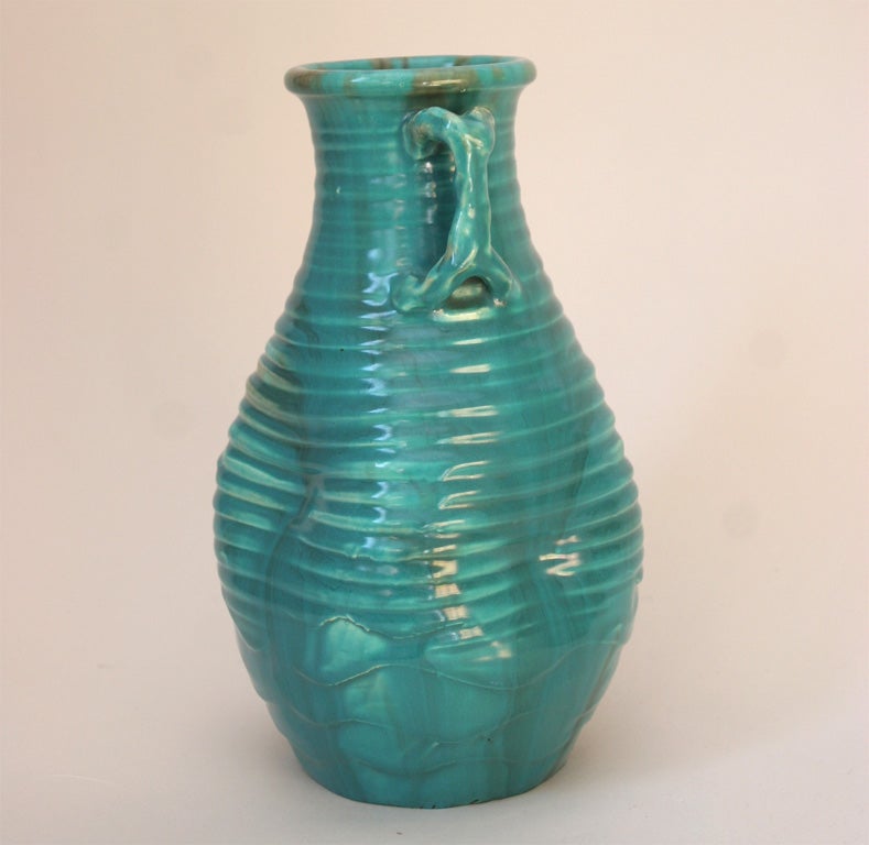 Japanese Awaji Pottery Turquoise Vase of Distressed Form