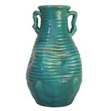 Japanese Awaji Pottery Turquoise Vase of Distressed Form