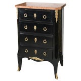 Louis XV Style Black Lacquered Marble Top 4 Drawer Chest