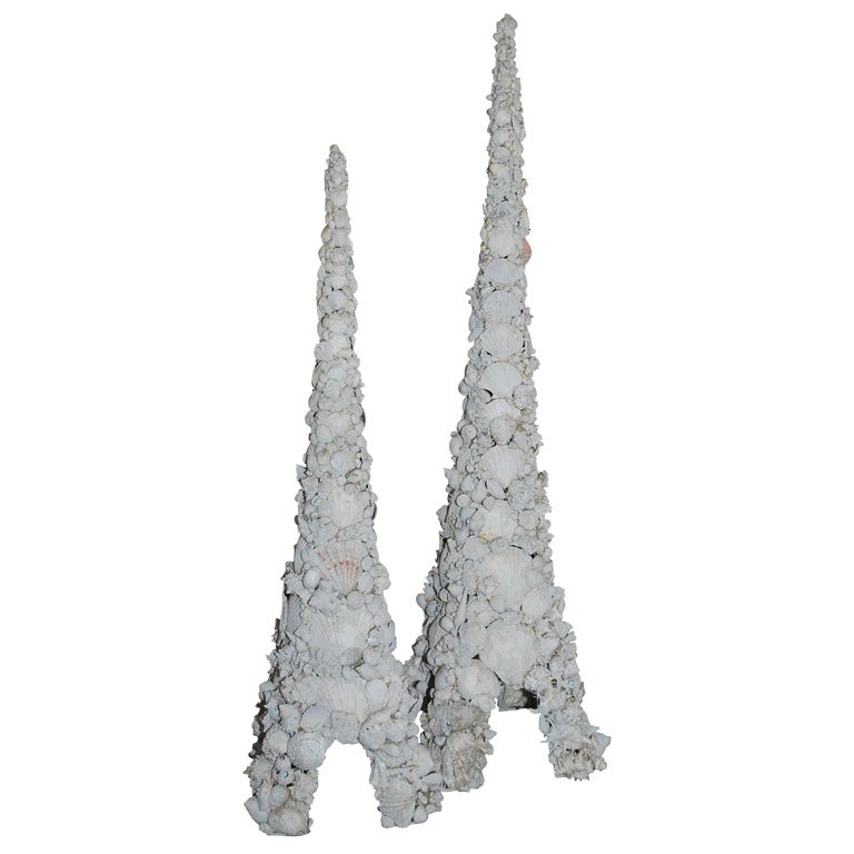 Monumental Pair of Shell Towers in the Style of Tony Duquette