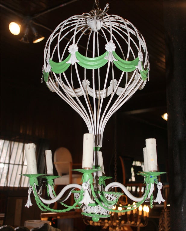 Whimsical six arm hot air balloon chandelier.