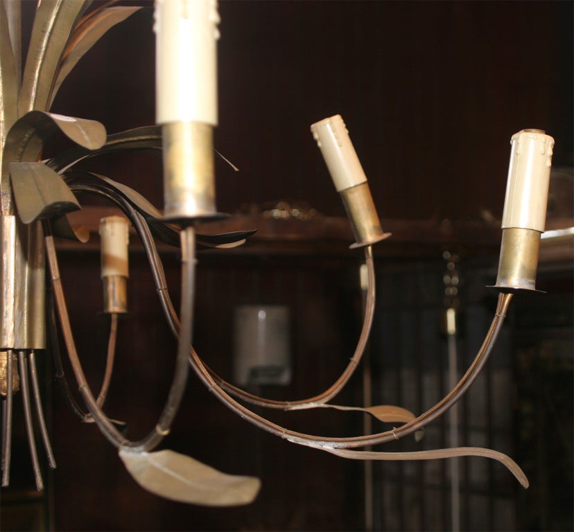 Mid-20th Century French Brass Cattail Chandelier