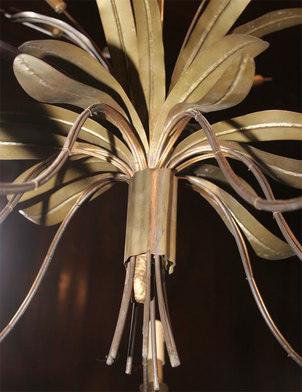 French Brass Cattail Chandelier 2