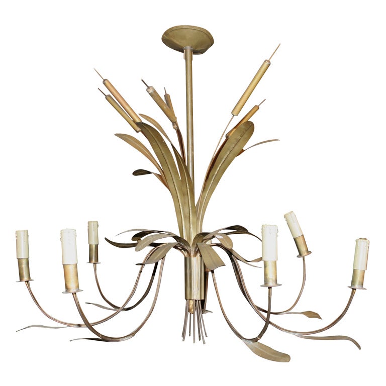 French Brass Cattail Chandelier