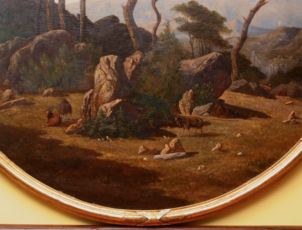 Large oval bucolic landscape painting of the glen at Ronda Spain. in its original<br />
gilded frame from the collection of the Marquis Salamncas signed Manuel<br />
Y Criado Baca, and dated 1861