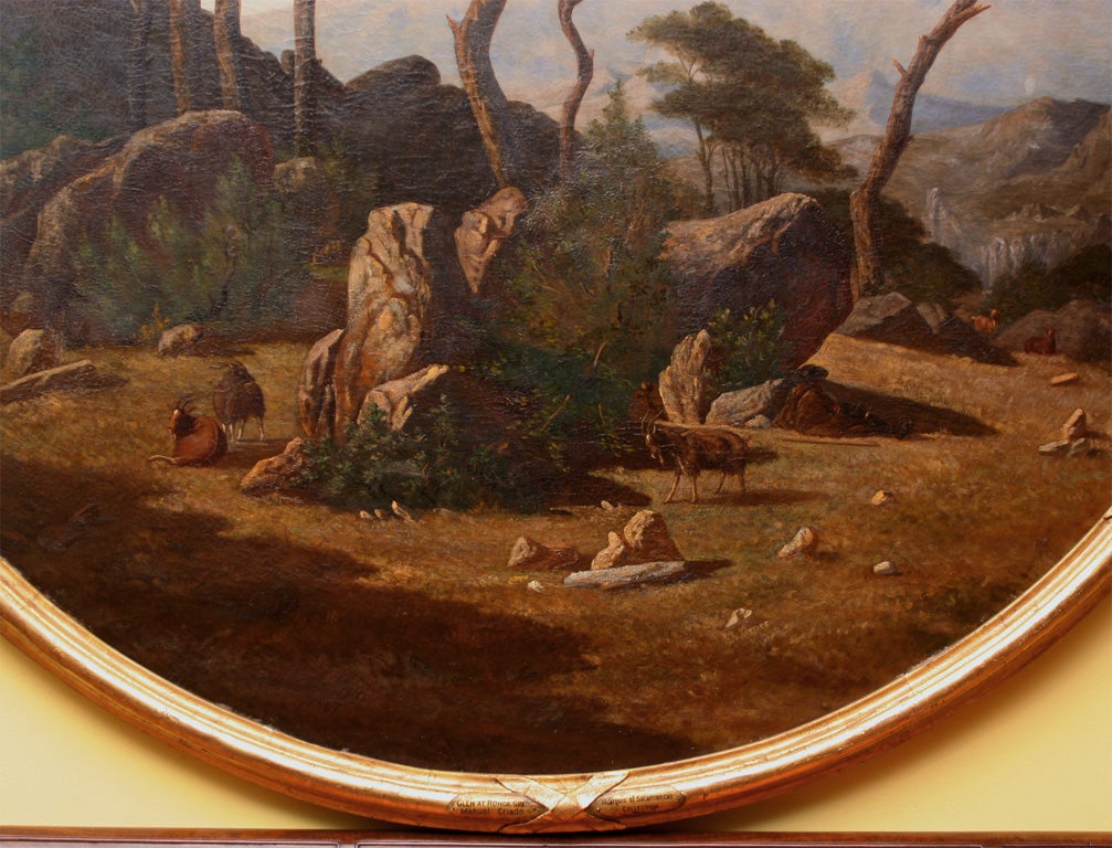 Grande peinture à l'huile de paysage ovale du Glen à Ronda, Espagne