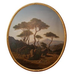 Large Oval landscape oil painting of The Glen at Ronda Spain