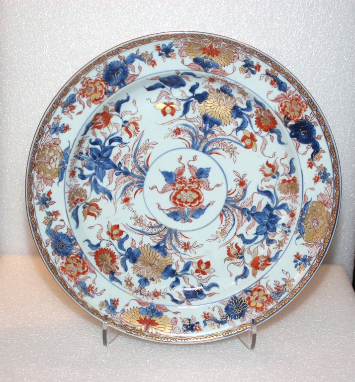 Large, Finely-Painted, Porcelain Charger Decorated Allover with Tree Peonies, Chrysanthamums, and Asssorted Wild Flowers