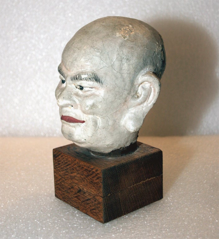 Small Chinese Lacquered Stucco Head of a Buddhist Lohan