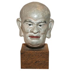 Small Chinese Lacquered Stucco Head of a Buddhist Lohan