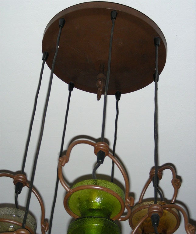 Late 20th Century 1970s Moulded and Colored Glass Chandelier For Sale