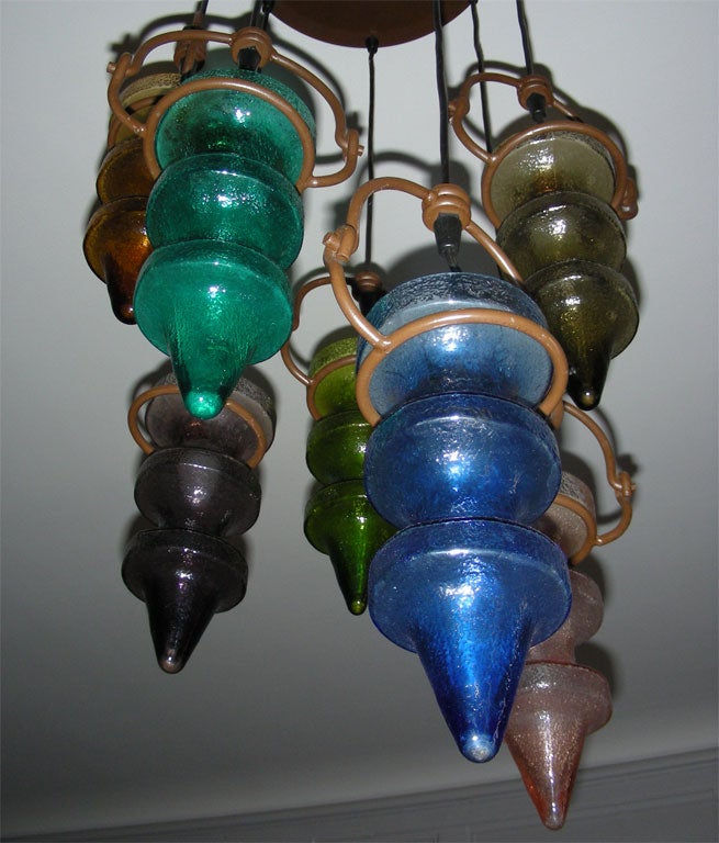 1970s Moulded and Colored Glass Chandelier For Sale 1