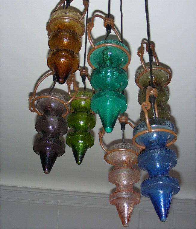 1970s Moulded and Colored Glass Chandelier For Sale 2